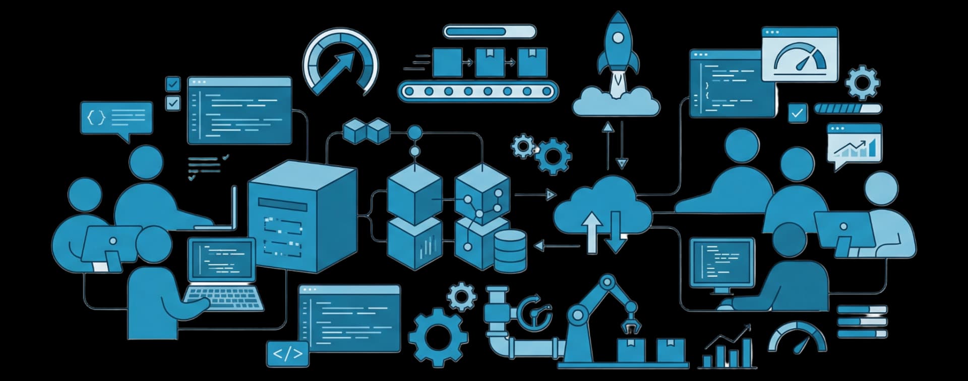 Staff augmentation team and technology illustration